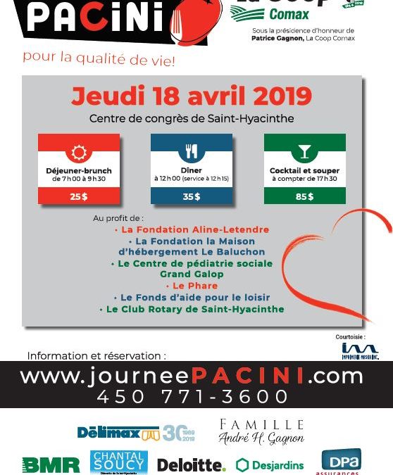 «Journée Pacini pour la qualité de vie!» le jeudi 18 avril 2019